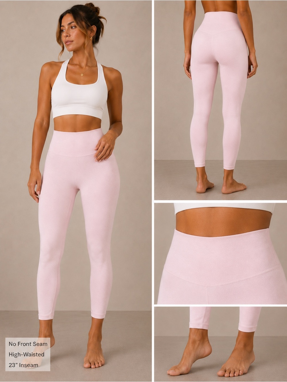 Women's No Front Seam Light Pink High-Waisted Leggings